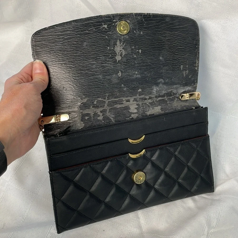 Givenchy Black Quilted Leather Flat Clutch Flap Bag on Chain Small Night Out - Picture 11 of 17